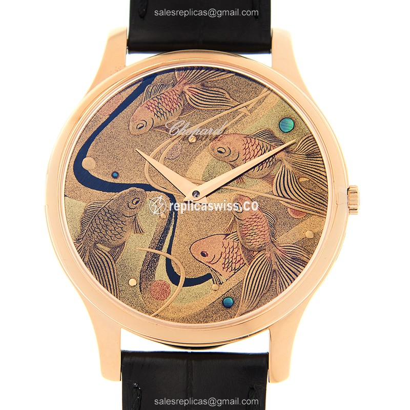 Chopard L.U.C 161902-5054 - Automatic 18kt Rose Gold - Gold Dial - Alligator Black Strap - Luxury Replica L.U.C Watch